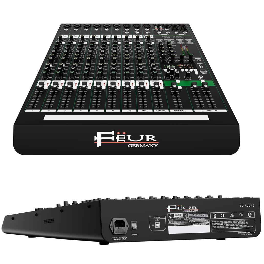  CONSOLA 10 CANALES FEUR 199 EFECTOS DSP /  MP3 POR BLUETOOTH LUZ LED  