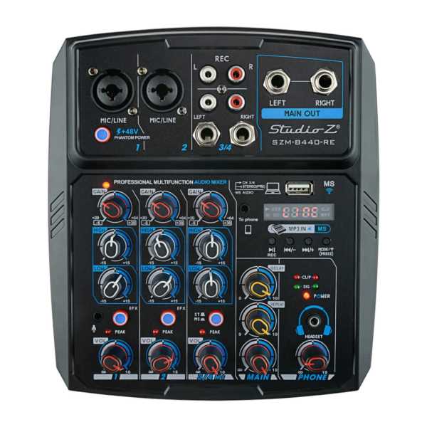  CONSOLA 4 CANALES DJ MINI MIXING BLUETOOTH/ USB/ MP3 PLAYER MIC/ PC/ MULTIMEDIA/ PHANTOM 48V  