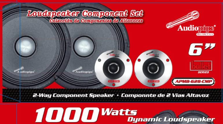 COMBO 2 MEDIOS 6.5 Pulgadas+ 1 PAR DE TWEETER+ MEDIOS PLANOS PTA BALA APMB628+ PAR DE TWEETER CROMADOS ATR-3721 DISEÑADO POR AUDIOPIPE 