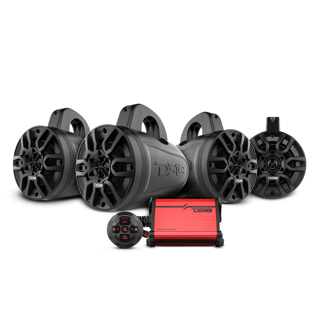  COMBO MARINO 4 TOWER 4 Pulgadas + REPRODUCTOR + AMPLIFICADOR MARINO NANO 120WX4 DS18  