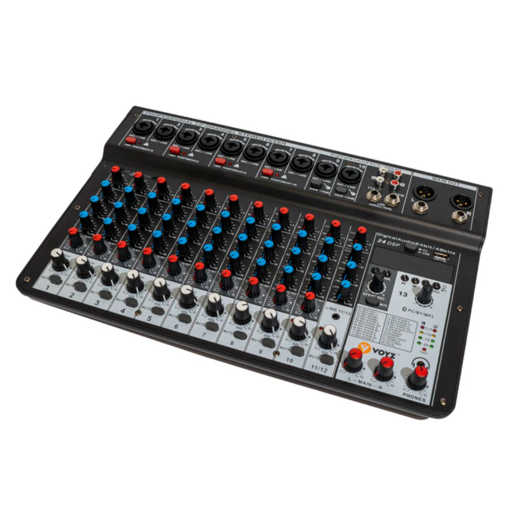  CONSOLA 12 CANALES PROFESIONAL VOYZ USB /  BLUETOOTH /  DSP /  WEBCASTING  